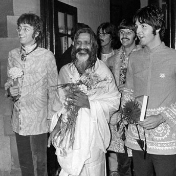 The four Beatles after their TM initiation and their first meditation together with Maharishi.