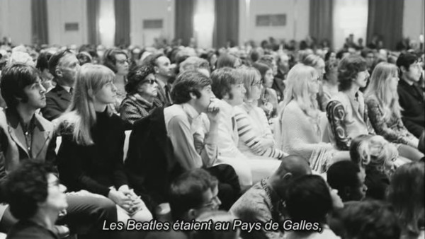 Introductory lecture at the Hilton hotel of London on the 25th August 1967 with in the front row Paul McCartney and Jane Asher, John Lennon and his wife Cynthia, and George Harrison and Pattie Boyd.
