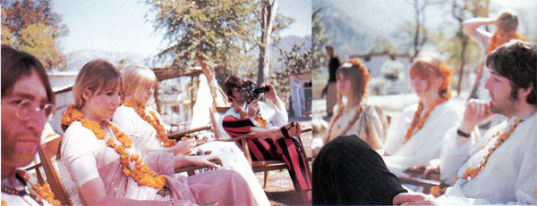 The Beatles in India 1968 John Lennon and his wife Cynthia, Maureen and Ringo Starr, Jane Asher and Paul McCartney