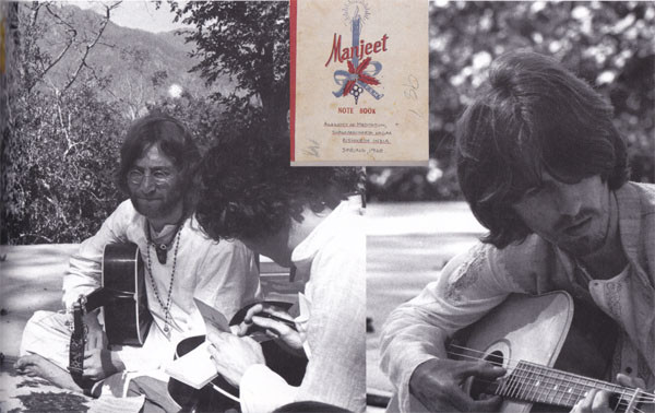 The Beatles in India 1968 John Lennon and George Harrison playing guitar